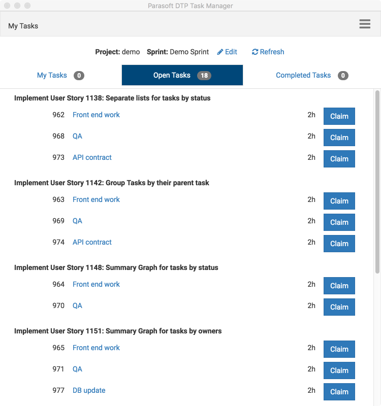 Open tasks